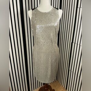 Badgley Mischka Glittering Champagne Midi Dress, Sz S